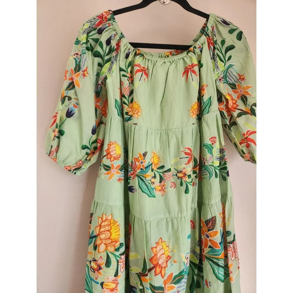 NWT Farm Rio Anthropologie Off-The-Shoulder Tiered Floral Midi Dress Sz S #9H418 - Picture 8 of 13